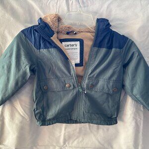 Carter's boys lightweight fleece lined jacket with hood, blue and green - NWT